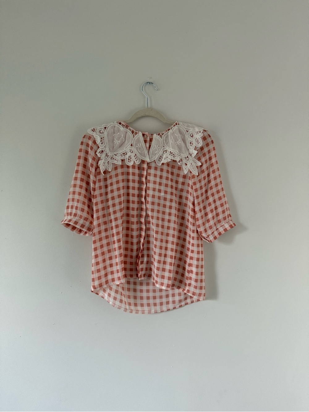 Romantic Pink Gingham Lace Collar Top NWT | Cottagecore Coquette